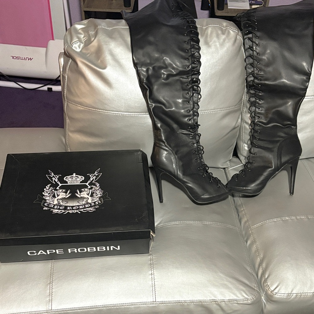 Cape Robbin Over the Knee Black Lace-Up Boots